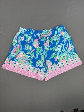 Lilly Pulitzer Katia Shorts Womens Small Fancy Fins Print Pull On Blue Mid Rise